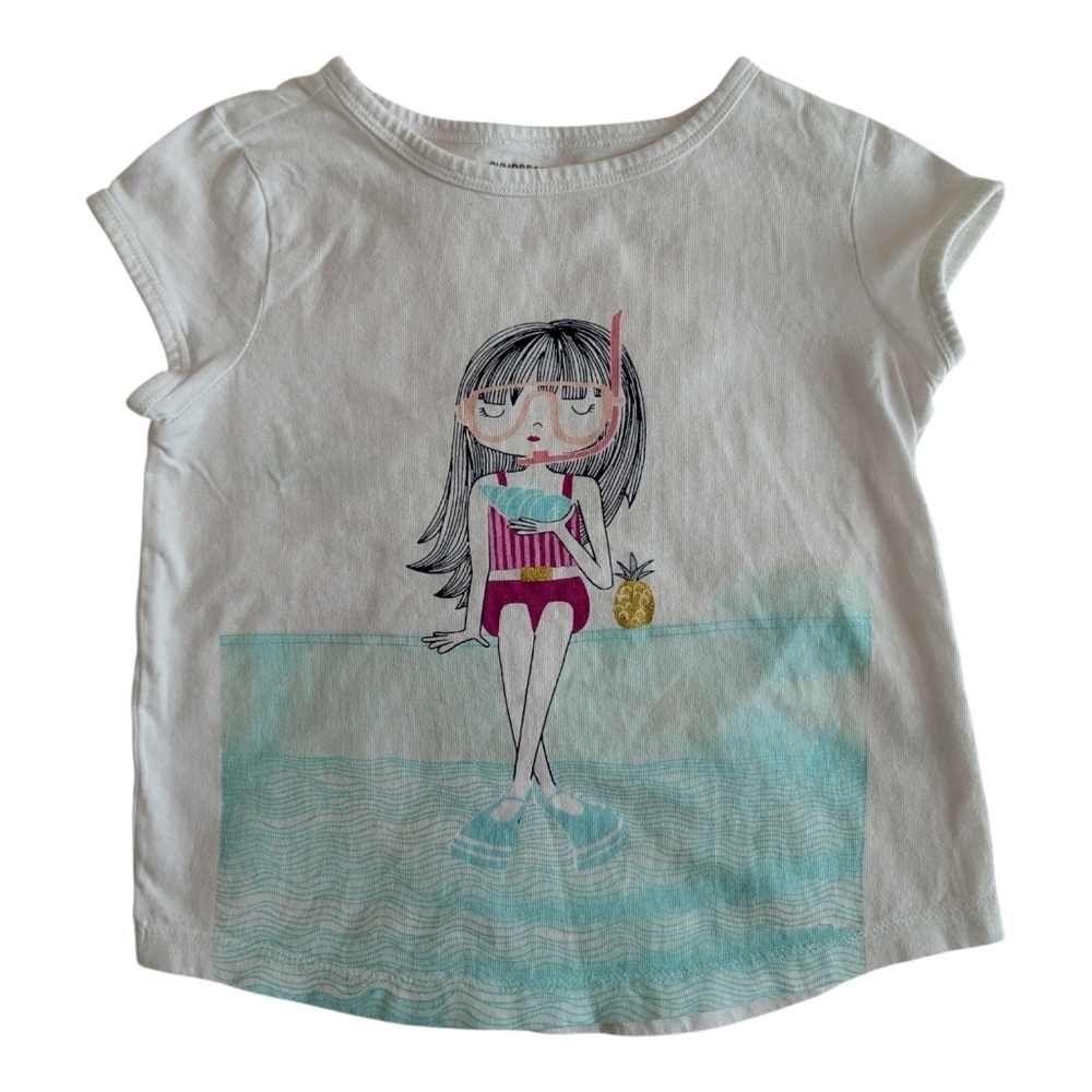 Gymboree Girls White Tee with Aqua Pool Girl Graphic  Cotton Size S (5/6)